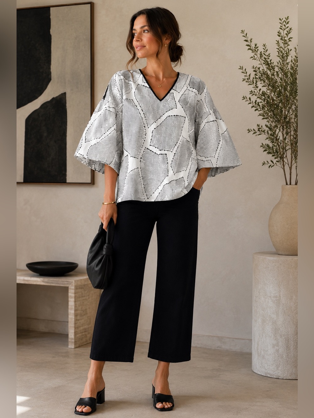 Hunter Bell XS Textured Cotton Blend Art To Wear Bell Sleeve Top